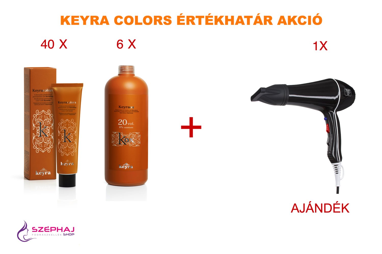 KEYRA Colors hajfesték akció 40 db + KEYRAOX 900 ml 6 db+AJÁNDÉK WAHL Super Dry