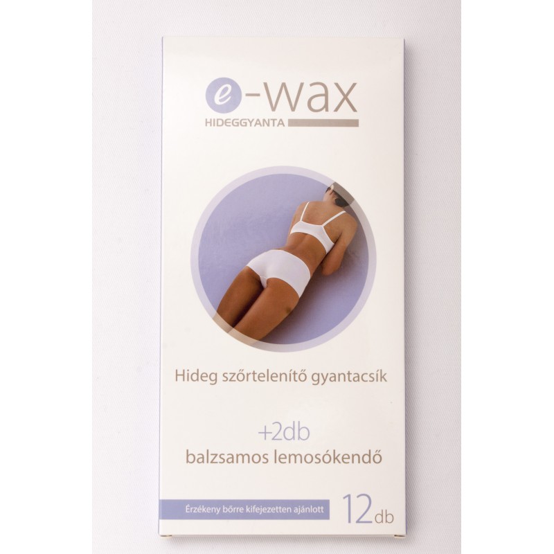 E-WAX Hideg Szőrtelenítő gyantacsík testre 12 db + 2 db balzsamos lemosókendő
