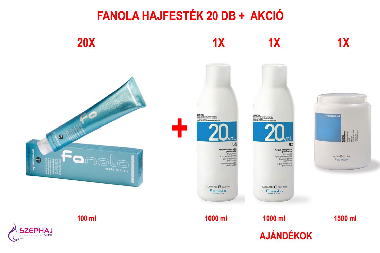 FANOLA Color hajfesték 20 + (2 x 6% Oxi 1000 ml + 1 x Frequent Mask 1500 ml)