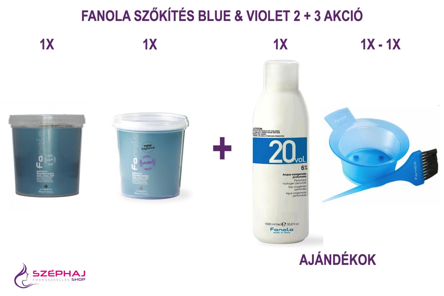 FANOLA Bleach Powder Blue 500 g + FANOLA Bleach Powder Ultra Violet 500 g AKCIÓB
