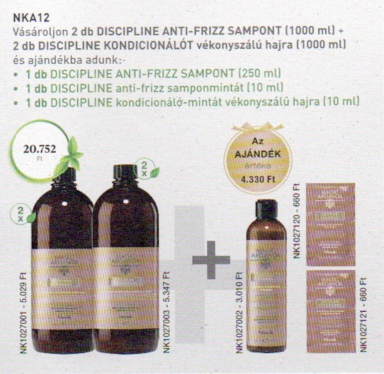 NKA12 NOOK MAGIC ARGANOIL DISCIPLINE Anti-Frizz Shampoo & Cond 1000ml  4+3 AKCIÓ