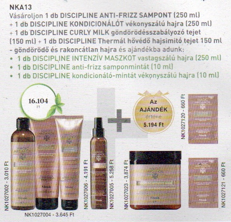 NKA13 NOOK MAGIC ARGANOIL DISCIPLINE Anti-Frizz Shampoo+Condi+CurlyM. 4+3 AKCIÓ