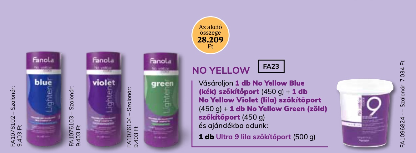 FANOLA No Yellow Color BLUE&VIOLET&GREEN Lightener Szőkítőpor 450 g 3+1 AKCIÓ