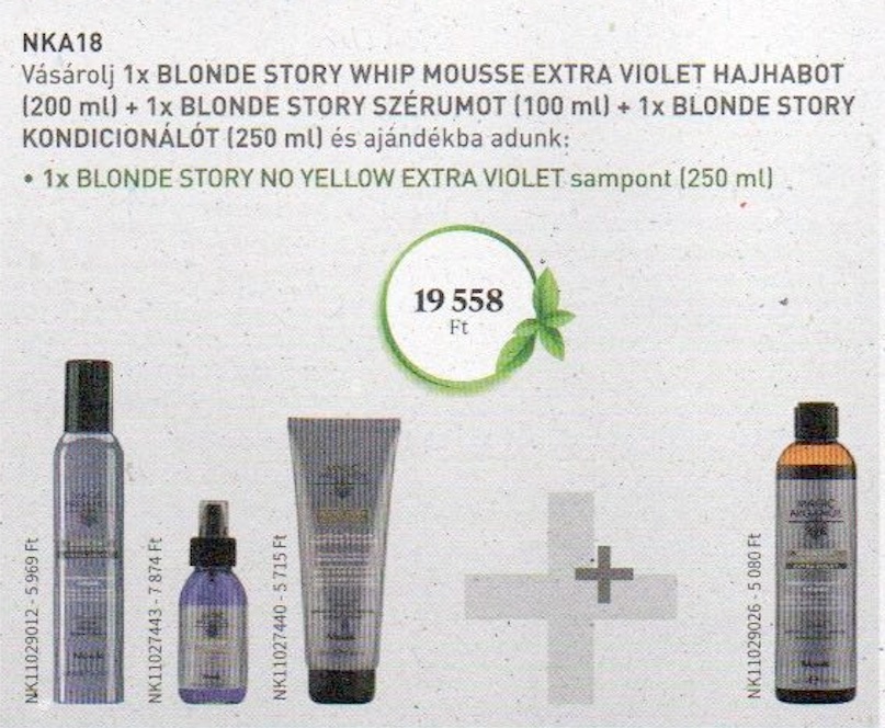 NKA18 NOOK Blonde Story Extra Violet hajhab és Blonde Story szérum 100 ml és Blonde Story Kondícionáló 250 ml 3+1 AKCIÓ