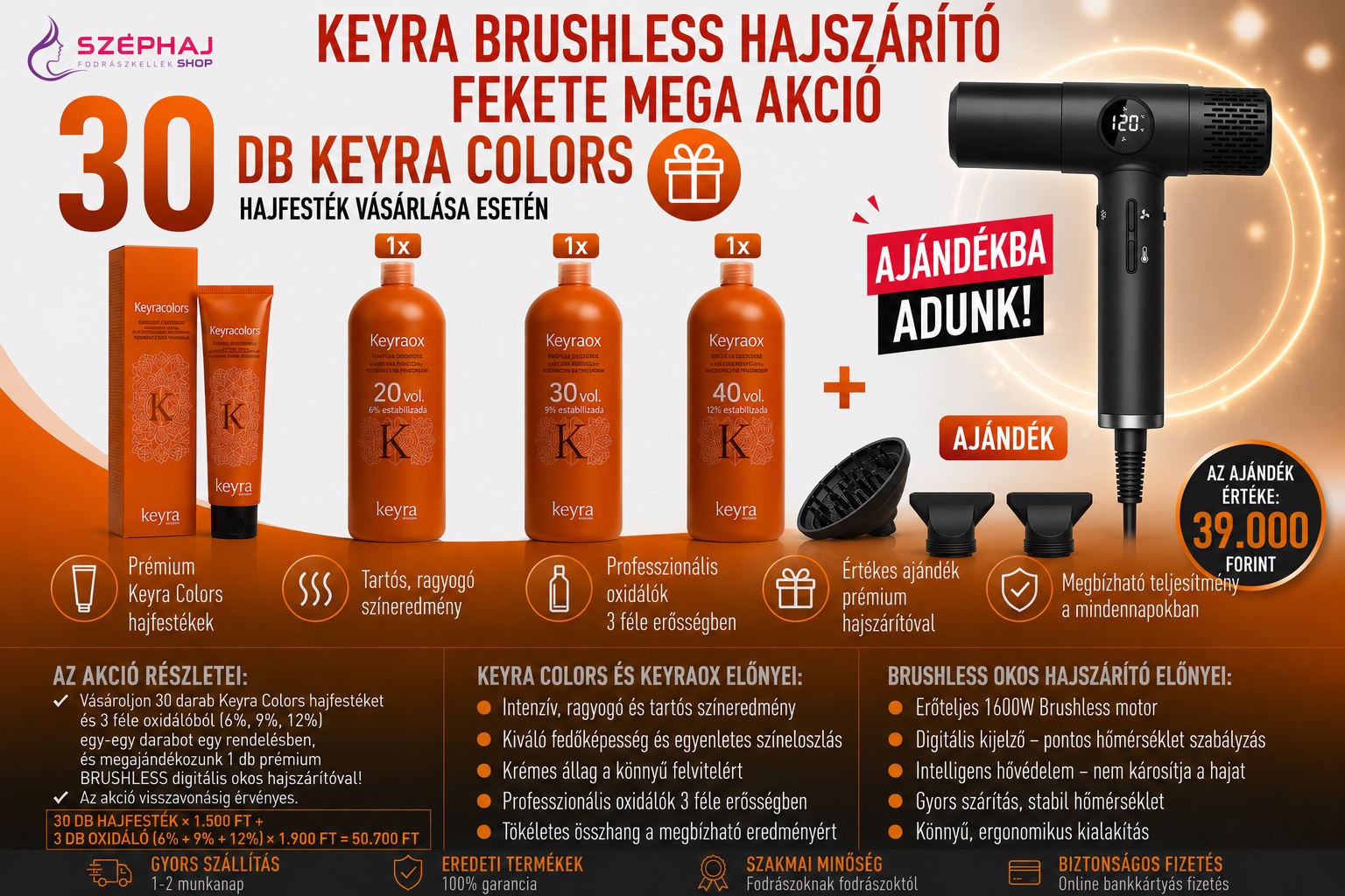 KEYRA BRUSHLESS FEKETE HAJSZÁRÍTÓ MEGA AKCIÓ