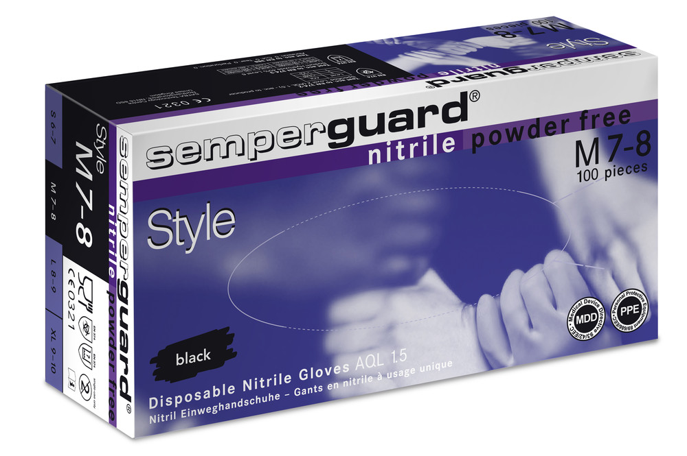 SEMPERGUARD® Nitrile Style  - Nitril kesztyű fekete "S 6-7" 100 db
