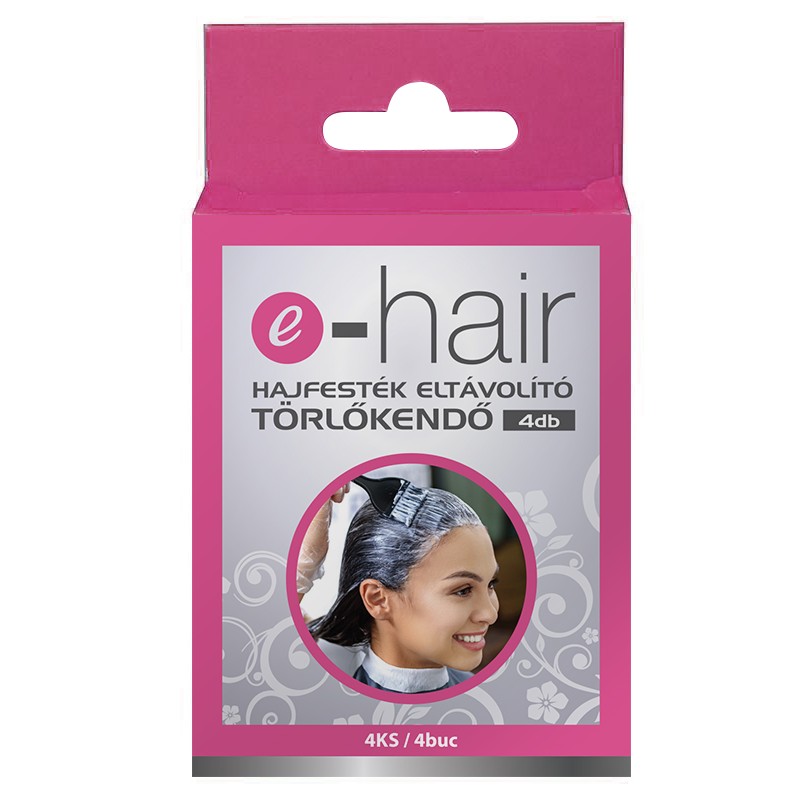 E-Hair Hajfesték eltávolító törlőkendő 4 db-os (Pink)