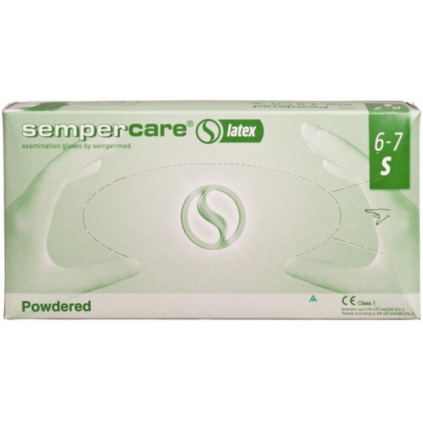 SEMPERCARE® Latex - Latex kesztyű fehér "S 6-7" 100 db