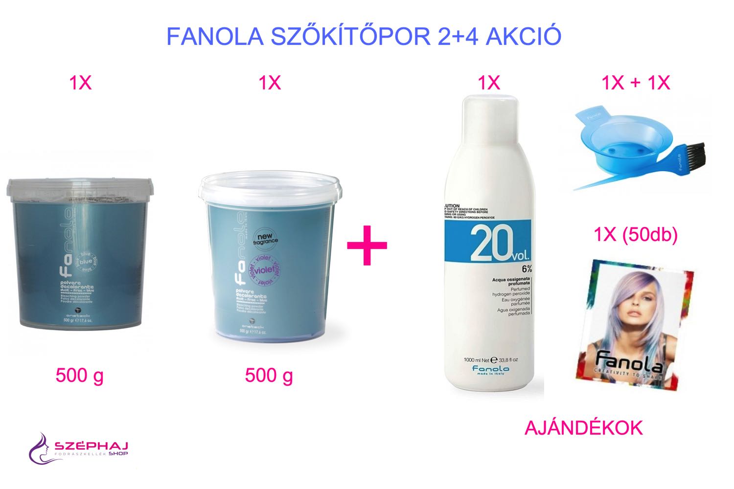 FANOLA Bleach Powder Blue 500 g + FANOLA Bleach Powder Ultra Violet 500 g AKCIÓ