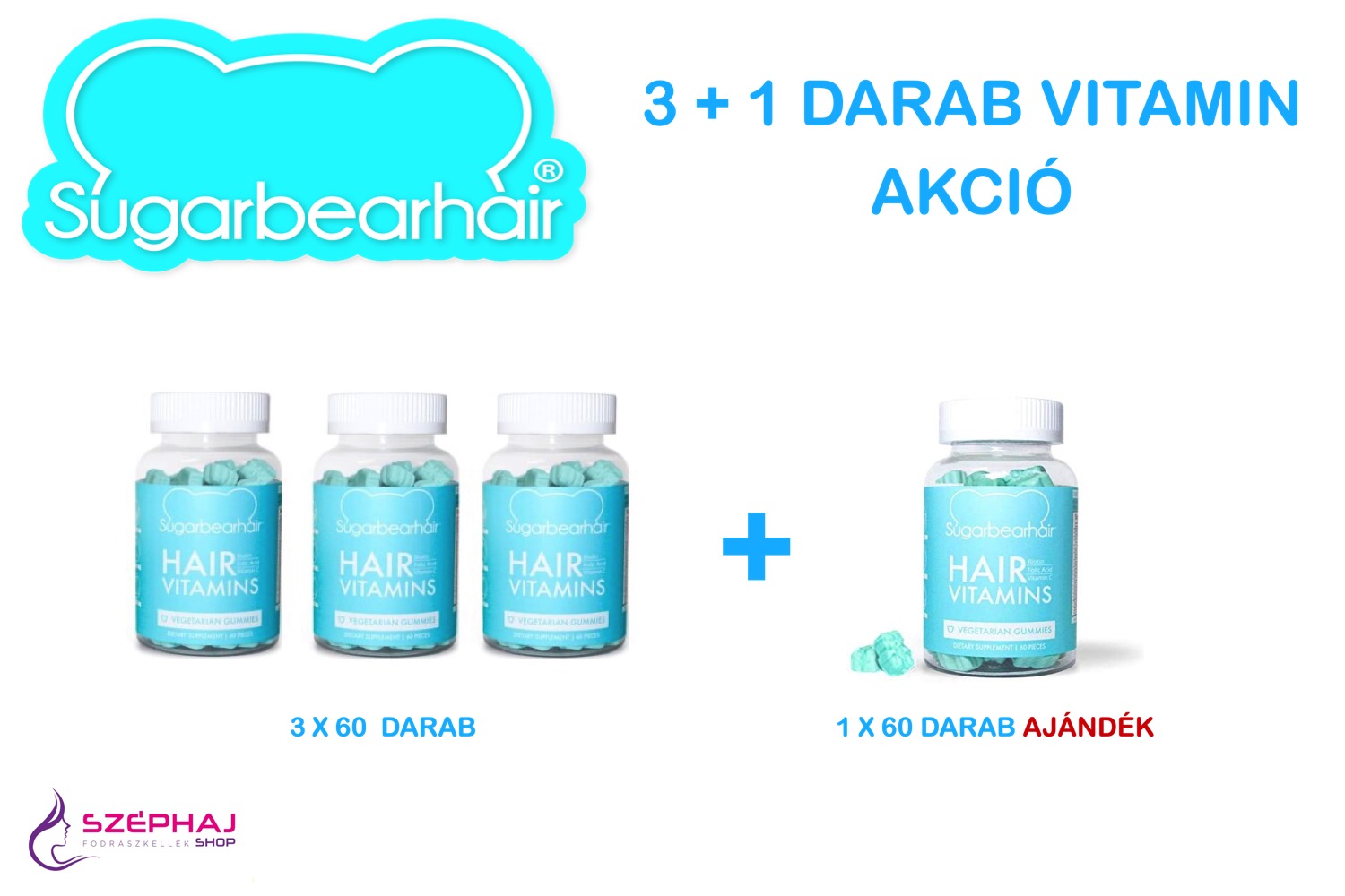 SUGARBEARHAIR Hair Vitamins 3+1 darab AKCIÓ (4x60 db)