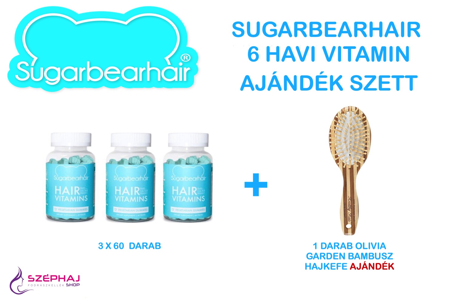 SUGARBEARHAIR Hair Vitamins 3+1 darab Olivia Garden Kefe (3x60 db)