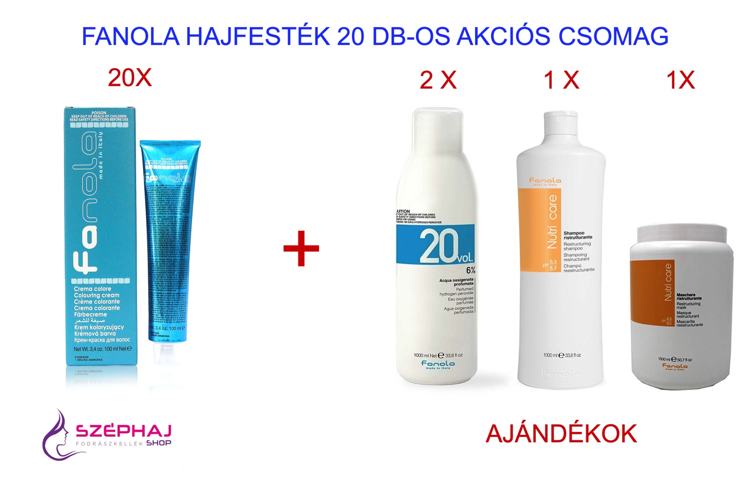 FANOLA Color hajfesték 20 + (1x6% Oxi + 1xNutri Care Sampon + 1xNutri Care Mask)